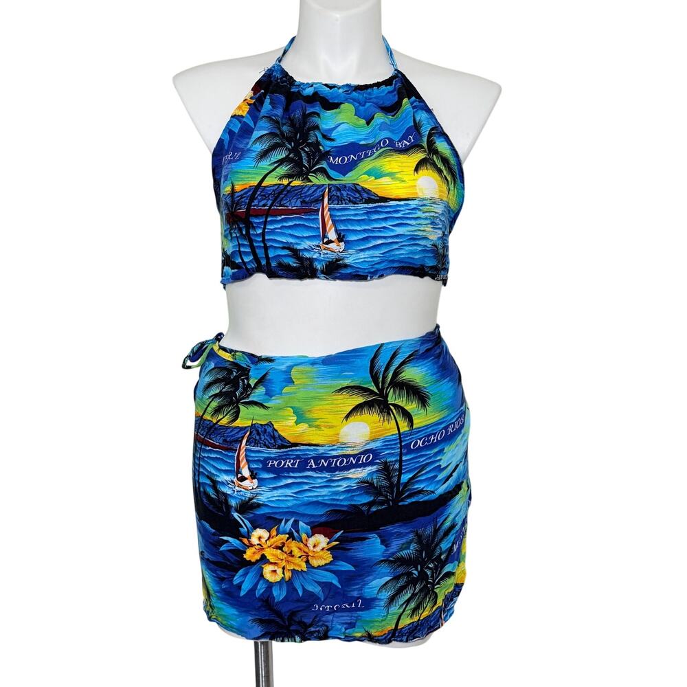 Jamaican Theme Swim Two Piece Cover Up Negril Ocho Rios Montego Bay